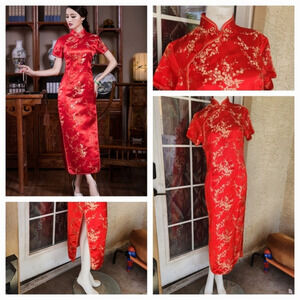 Cherry Blossom Chinese Long Evening Party Vintage Dress‎